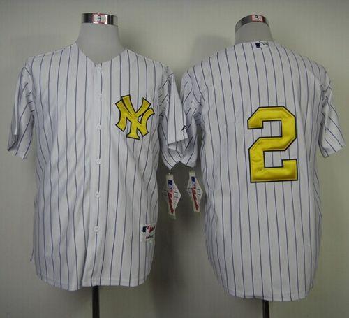 Yankees #2 Derek Jeter White Fashion Gold w/Commemorative Retirement Patch Stitched MLB Jersey